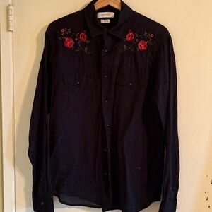 Urban Outfitters Men's Embroidered Black Shirt